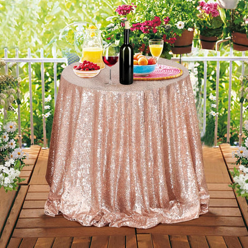 PartyDelight Sequin Tablecloth Round 50 inch Rose Gold for Wedding Party Birthday Bridal Baby Shower and Other Events Decorations...