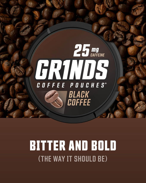 Grinds Coffee Pouches |Tobacco Free, Nicotine Free Healthy Alternative | 3 Cans of Black Coffee | 18 Pouches Per Can | 1 Pouch eq. 1/4 Cup of Coff...