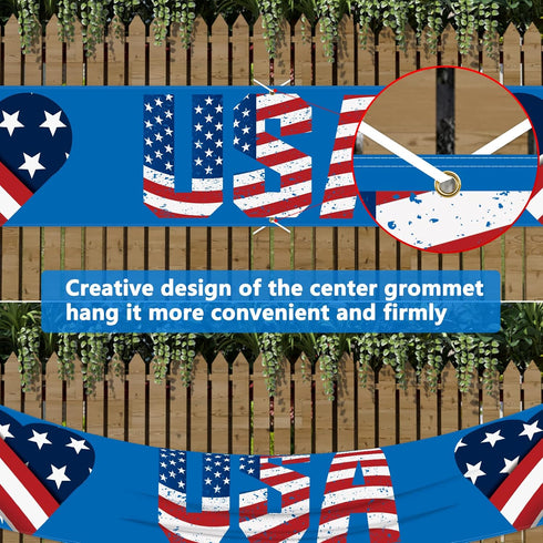 Probsin Large 4th of July Banner 120"x20" Decorations Independence Day Yard Sign Patriotic Hanging Decor American Hearts USA Party Supplies for In...
