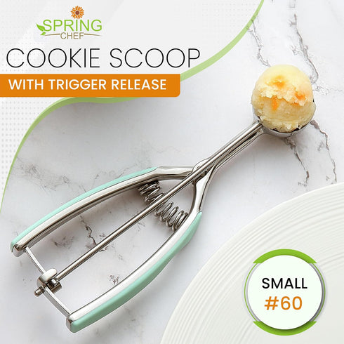 Spring Chef - Mint Small Cookie Scoop for Baking, Multifunctional #60 Baller with Trigger Release for Watermelon, Ice Cream, Protein Ball, Stainle...