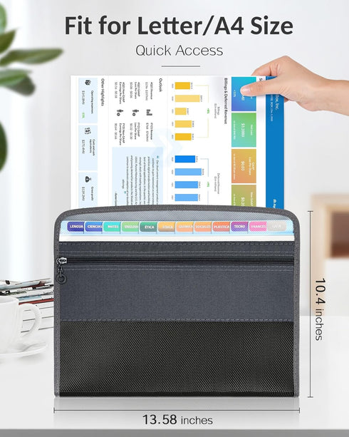 Sooez Accordion File Organizer with Safe Zipper, 12 Pocket Expanding File Folder with Front Pencil Pouch, Portable Monthly Paper Bill Tax Receipt ...