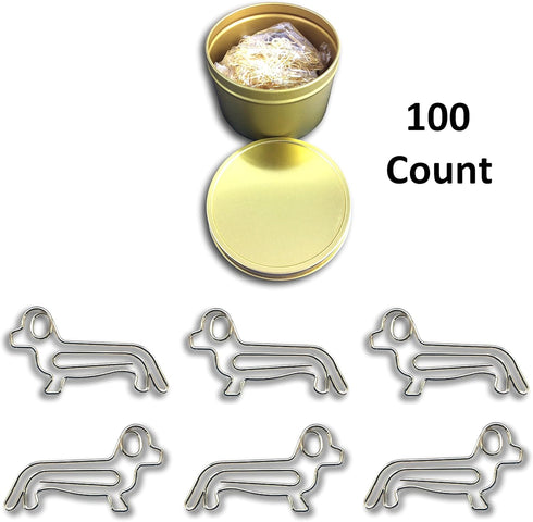 Dog Dachshund Shaped Paper Clips Great for Paper Clip Collectors or Dog and Pet Lovers (Gold - 100 Count Gold Tin Gold Box)...