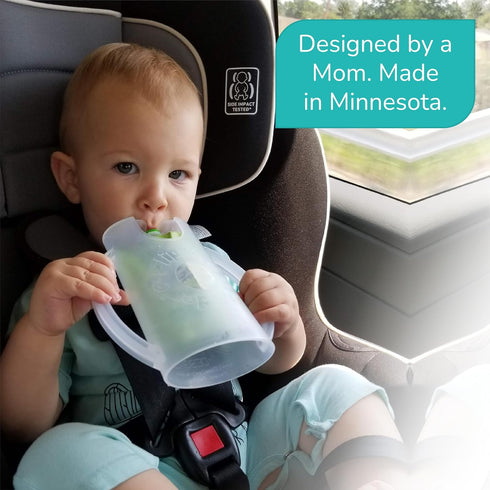 with lid for Food Pouches & Juice Boxes - Multipurpose Design - Prevent Messes & Support Self-Feeding - Handles for Easy Grasping - Made in USA...