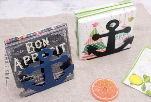 BetyHom Vintage Metal Nautical Anchor Napkin Holder (BLUE)...