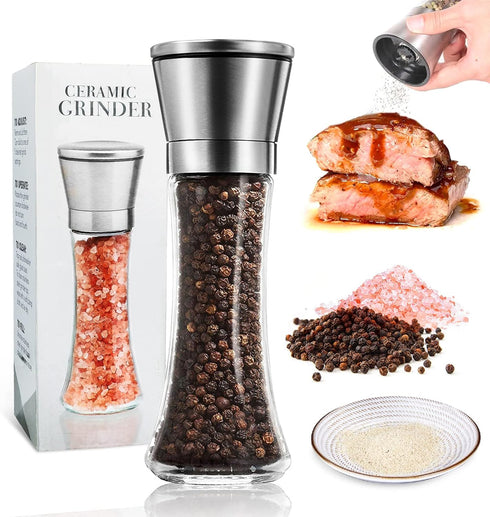Pepper Mill Grinder Refillable,SAINSWIN Manual Salt and Pepper Grinders,Adjustable Coarseness Spice Grinder,Kitchen Gadgets Nutmeg,Herb,Black Pepp...