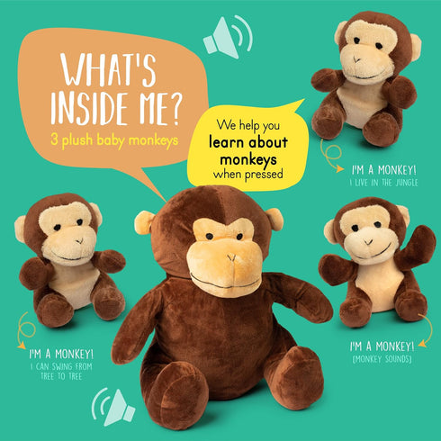 Talking Stuffed Mommy Monkey with 3 Baby Monkeys in her Tummy | Plush Monkey | Monkey Stuffed Animals | Stuffed Animal Family | Stuffed Animal Mom...
