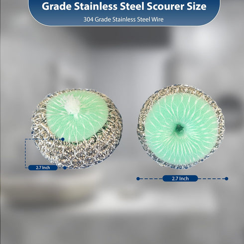 Amazon Brand | Pack of 4 | Ring King Stainless Steel-Wrapped Sponge Scrubbers | Heavy Duty Scouring Pads - Individually Wrapped for Dishes Pots, P...
