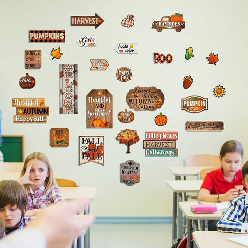 29 Pieces Home Sweet Classroom Fall Bulletin Board Decorations Welcome Pumpkins Happy Fall Thanksgiving Borders Decor Cutouts Accents for Autumn H...