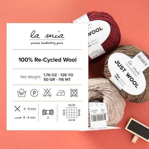 3 Ball (Pack) La Mia Just Wool, Total 5.28 Oz. 100% Recycled Wool, Each 1.76 Oz (50g) / 126 Yrds (116 m), 3 Light DK, Khaki Green - LT005......