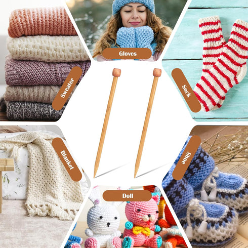 10 mm Bamboo Knitting Needle Straight Single Pointed 10 Inch Long Wooden Knitting Needles Wooden Sweater Thick Knitting Needles for Beginners, Soc...