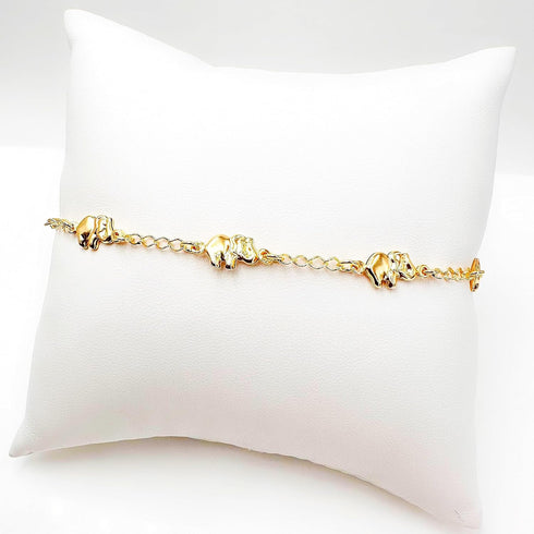 LESLIE BOULES Elegant 18K Gold-Plated Anklet with Seven Elephant Charms - Symbols of Protection, Abundance, and Good Luck...
