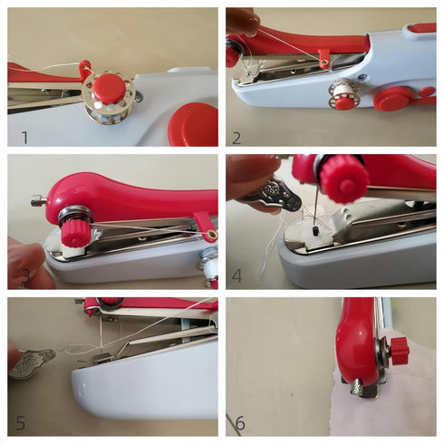 Handheld Sewing Machine: Ideal for Adults - Mini Electric Stitcher, Fast on Fabrics/Clothes - Beginners' DIY, Travel (Red) incl. Stitching Mini El...