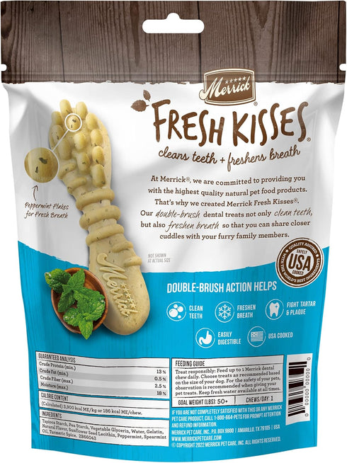 Merrick Fresh Kisses Natural Dental Chews, Toothbrush Shape Treat Infused With Real Mint, For Large Dogs - 7 ct. Bag...
