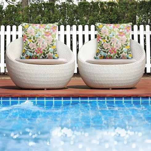 Wildflower Outdoor Waterproof Throw Pillow Covers 18 x 18 Inch Set of 2, Yellow Green Pillowcase Square Cushion Case, Farmhouse Garden Decorative ...