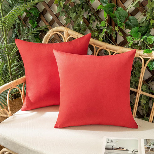 Woaboy Set of 2 Red Outdoor Throw Pillow Covers Decorative Farmhouse Linen Pillowcase Solid Waterproof Cushion Cases for Bedroom Living Room Sofa ...
