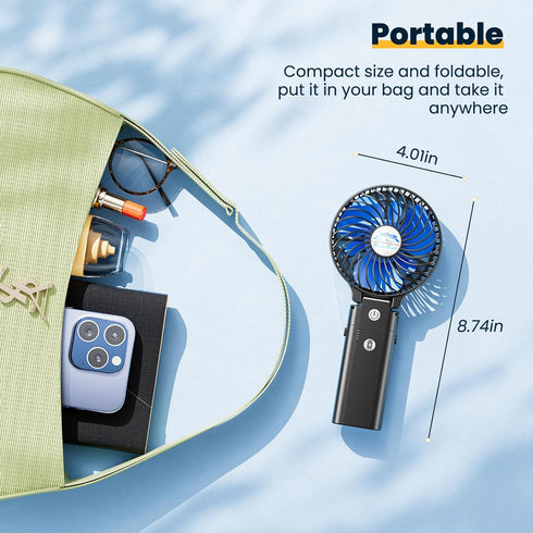 HandFan 5200mAh Portable Handheld Fan Rechargeable with Power Bank-3 Speeds Foldable Personal Cooling, 2-IN-1 Hand Held Fan Battery Operated, 20H ...