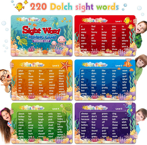 SpringFlower Wooden Magnetic Sight Word Fishing Game, Sight Word Educational Toy for Age of 3,4,5,6 Year Old Kids, Boys & Girls,Homeschool,Visual,...