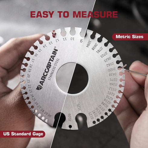 ARCCAPTAIN Wire Gauge Measuring Tool & Metal Gauge Thickness Tool, Stainless Steel Metal Sheets Welding Material Thickness Gauge Standard Dual-Sid...