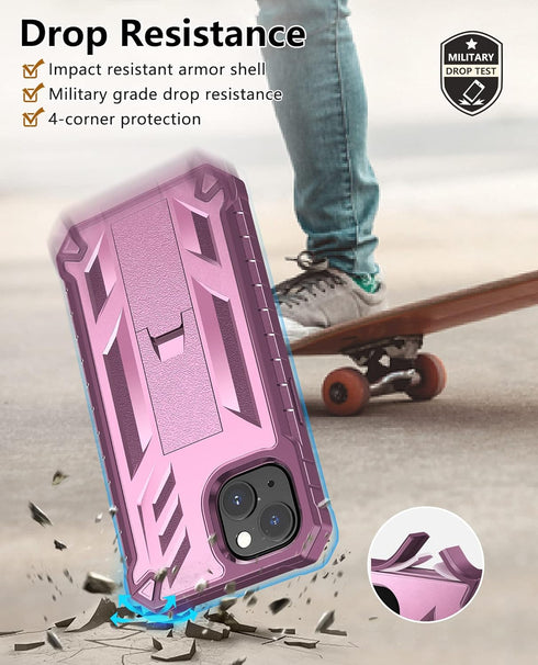 for iPhone 13/14 Protective Case: for iPhone 16e Cover with Built-in Kickstand | Heavy Duty Military Grade Hard Protection Shock Proof | Durable D...