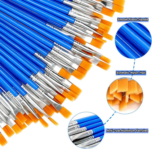100Pcs Paint Brushes for Acrylics Painting Kids Paintbrushes Flat Nylon Hair Crafts Brush Small Oil Watercolors Artist Supplies Bulk for Children ...