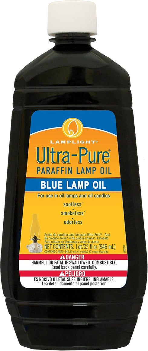 Lamplight ¼ Gallon (32 oz) Ultra-Pure Lamp Oil Blue - Liquid Paraffin Oil for Indoor use, sootless, smokeless and odorless, Emergency kit Blue...