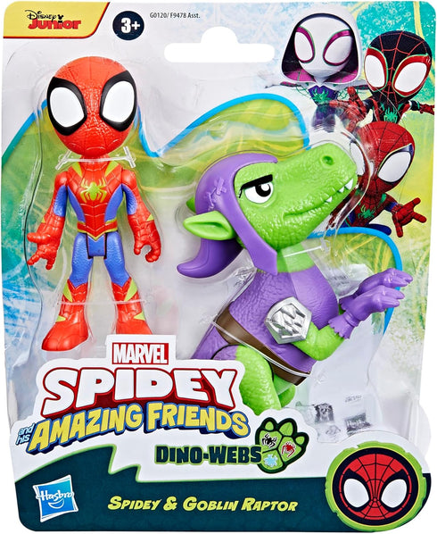 Spidey and his Amazing Friends Marvel Dino-Webs, Spidey and Goblin Raptor Action Figures Set, Super Hero Toys for Boys and Girls Ages 3 and Up...
