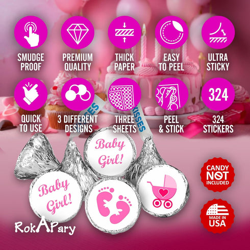 324 Pink Its a Girl Baby Shower Favors Stickers for Baby Shower Or Baby Sprinkle Party Decorations, Baby Shower Kisses Stickers, Baby Shower Pink ...