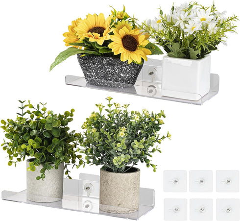 2Packs Window Shelf for Plants Indoor, 12inch Acylic Clear Floating Wall Shelf Decor, Window Sill Extender for Flower Pots, Self-Adhesive Wall Han...