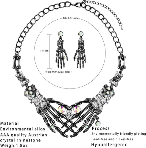 Miraculous Garden 3 Pack Halloween Gothic Skull Skeleton Collar Choker Necklace Link Bracelet and Drop Earrings Jewelry Set for Women...