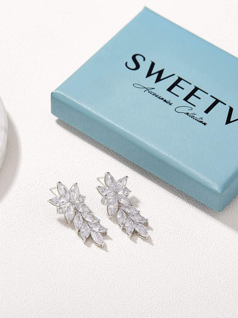 SWEETV Marquise Wedding Earrings for Brides, Bridal Bridesmaid Earrings for Wedding, Cubic Zirconia Dangle Drop Earrings for Women...