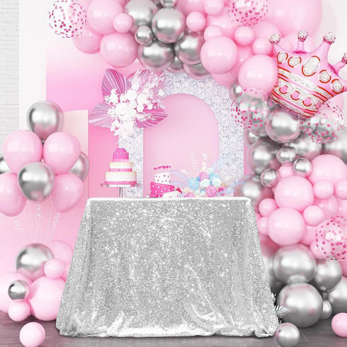PartyDelight Silver Sequin Tablecloth Overlay 50 X 50 Inch for Wedding Party Birthday Bridal Baby Shower and Other Events Decorations...