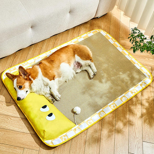 Dog Cooling Mat, 30"x20" Pets Cooling Rattan Pad for Dog and Cat with Pillow, Sleeping Pad & Cool Bed Mat use in Crate, Kennel, Bed, Sofa, Durable...