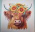 Fabric Panel 14"x14" Sunflower Highland Cow 100% Cotton Quilting Panel Square B42...