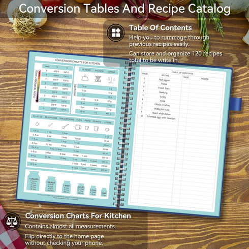 Recipe Book to Write in Your Own Recipes, Blank Recipe Notebook with Tabs for Family Cooking Lover, 120 Pages Recipe Organizer, 8.5 x 5.5", Blue...