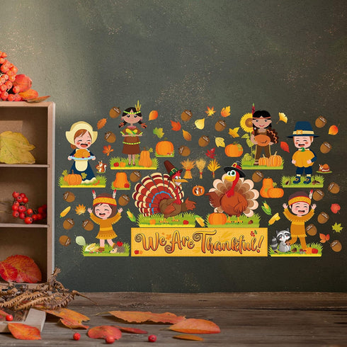 64 Pieces Thanksgiving Fall Autumn Classroom Bulletin Board Decor We are Thankful Bulletin Board Set Turkey Wheat Pumpkin Acorns Corn Maple Leaves...