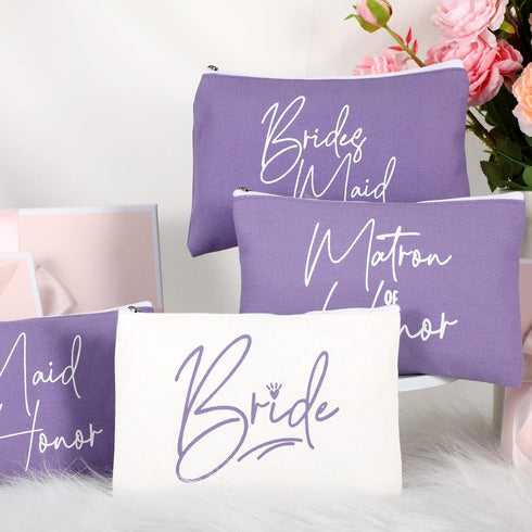8 Pieces Bridesmaids Makeup Bag Wedding Bridal Makeup Bag Cosmetic Canvas Bag Matron of Honor Bag Wedding Print Cosmetic Bag for Women Brides Brid...
