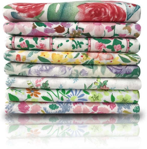 8pcs 18 x 22inches (46x56cm) Floral Cotton Fabric Small Flower Pattern Pre-Cut Quilt Squares Fat Quarters Fabric Bundles for Sewing and Quilting...