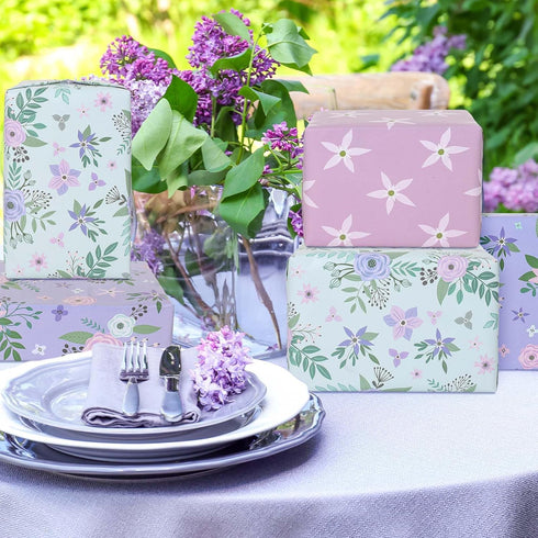 JarThenaAMCS Spring Lavender Floral Wrapping Paper - Not Roll - Purple Flower Gift Wrap Paper Folded Flat Assorted DIY Craft Art Paper for Wedding...