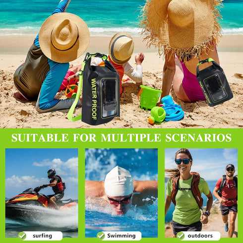 IP68 Waterproof Dry Bag, 2L - Roll Top Waterproof Pool Bag?Dry Bags for Kayaking Waterproof-w/Phone Pouch,Large Waterproof Phone Pouch,Boating & K...