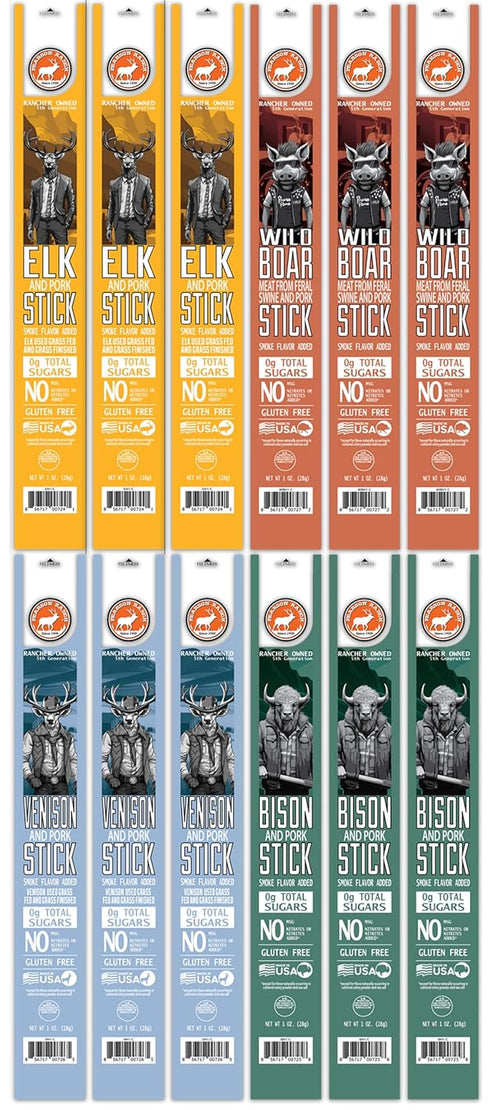 PEARSON RANCH SINCE 1959 Meat Sticks Variety - Elk, Buffalo, Venison, Wild Boar - Exotic Jerky Sticks, No Added Nitrites, High-Protein, Paleo & Ke...