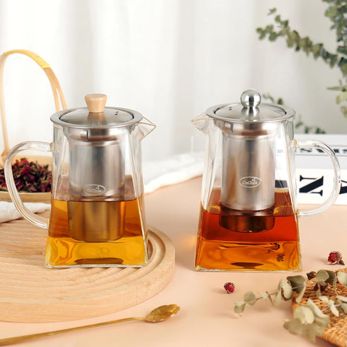 CNGLASS Glass Teapot with Infuser,24oz Clear Glass Tea Kettle with Removable Stainless Steel Strainer,Stovetop Safe Glass Teapot for Blooming and ...