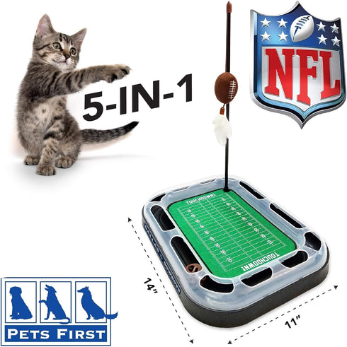 Cat Feather Toy NFL DALLAS COWBOYS FOOTBALL FIELD CAT SCRATCHER TOY with CATNIP Filled Plush FOOTBALL Toy & Feather Cat Toy hanging, with Jingle B...