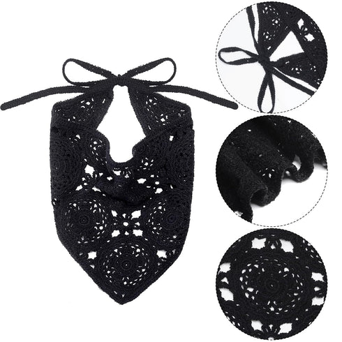 Crochet Head Scarf Bandanas Headbands Hair Scarf for Women Girls Knitted Floral Hair Coverings Accessories for Hair Styling Holiday Decor(Black)...