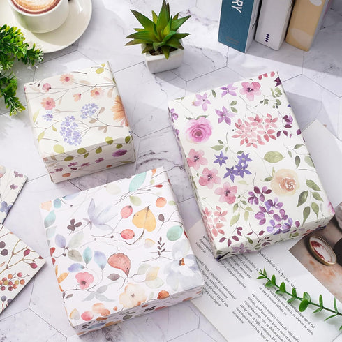 JarThenaAMCS 12 Sheets Wildflower Wrapping Paper -Not Roll- Watercolor Floral Gift Wrap Paper Bulk Folded Flat Flower Art Paper for Wedding Bridal...
