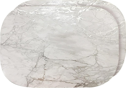 Dainty Home Silver Marble Oval Cork Placemats - Heat Resistant Placemats, Non-Slip, Easy Clean Placemats for Elegant Dining - 12"x18" Set of 2 - P...