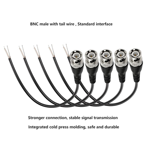 MEIRIYFA BNC Pigtail Cable Bare Wire, BNC Male Coaxial Connector Extension Plug with Open End Wire for CCTV Camera Terminal Adpater (5pcs BNC Male...