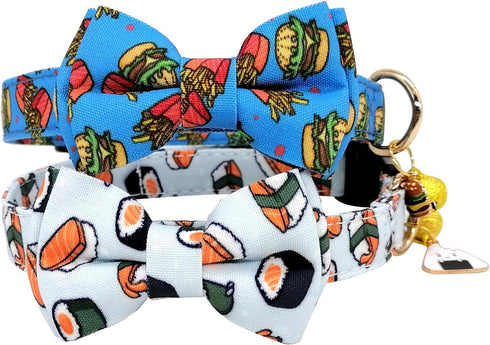 KUDES 2 Pack Print Dog Collars with Bow Tie, Adjustable Dog Collar with Bells and Charm Safety Buckle Cute Pet Collars for Small/Medium/Large Dogs...