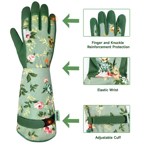 WANCHI Gardening Gloves, Durable and Comfortable Women's Long Garden Gloves for Gardening Work and Yard Work, Leather Gardening Gloves for Women, ...