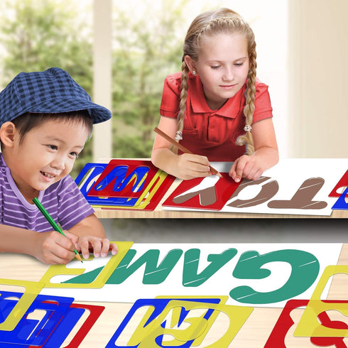 Karty Alphabet Letter Stencil Set for Kids and Adults - Painting, Lettering and Drawing Templates - Large Plastic ABC Stencils for Protest Posters...
