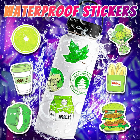 100 Pcs Green Stickers Pack for Teens Girls Boys, Girl's Green Aesthetic Stickers, Cute Green Stickers, Waterproof Vinyl Stickers, Vsco Stickers f...